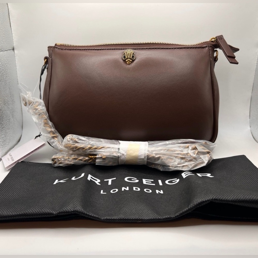 Kurt Geiger Brown Leather Crossbody Bag with Gold Hardware